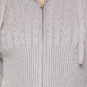 Forever 21 Cropped Cable Knit Zip-Up Sweater Charcoal Size M NWT
